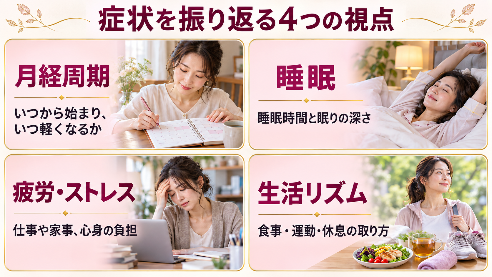 症状を振り返る月経周期・睡眠・疲労ストレス・生活リズムの4つの視点