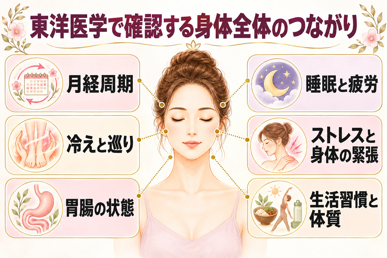 東洋医学で確認する月経周期、睡眠、冷え、胃腸、ストレス、生活習慣と全身のつながり